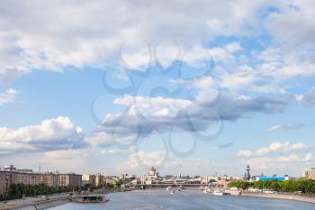 blue cloudy sky over Moscow city and Moskva River, Russia