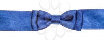 real blue bow knot on wide satin ribbon isolated on white background