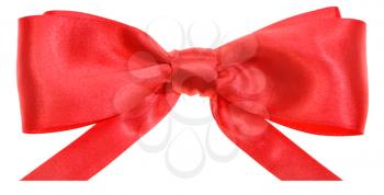 real red satin ribbon bow with horizontal cut ends isolated on white background