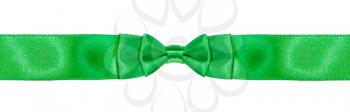 symmetrical double bow-knot on narrow green satin ribbon isolated on white background