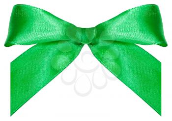 one green satin bow-knot isolated on white background