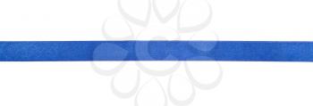 narrow blue satin ribbon isolated on white background