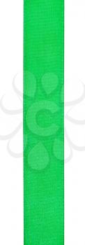vertical wide green satin ribbon isolated on white background