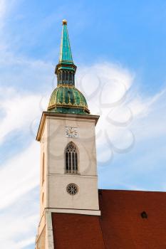 travel to Bratislava city - clock tower of St. Martin Cathedral in Bratislava