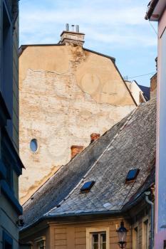 travel to Bratislava city - wall and roof of houses in old town Bratislava