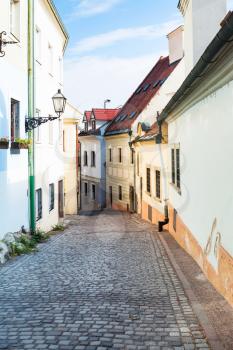 travel to Bratislava city - cobblestone paved Beblaveho street in Bratislava old town