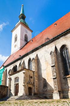 travel to Bratislava city - view of St. Martin Cathedral from Rudnayovo namestie (square) in Bratislava