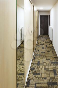 narrow corridor with built-in furniture with mirror in door