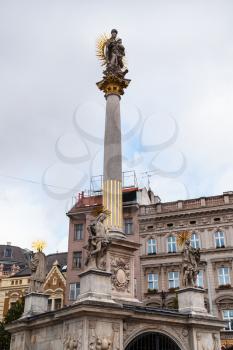 travel to Brno city - Plague Column on Svobody namesti (Freedom Square) in Brno old town , Czech
