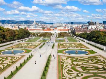travel to Vienna city - Vienna skyline and Belvedere gardens, Austria