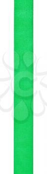 vertical narrow green satin ribbon isolated on white background
