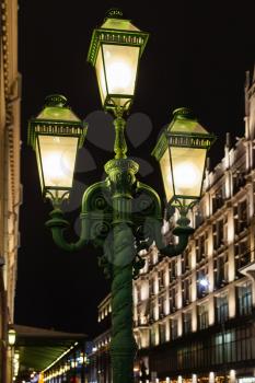 Street lantern on Petrovka street in Moscow in night