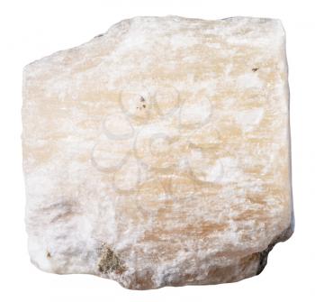 macro shooting of specimen natural rock - specimen of gypsum (alabaster) mineral stone isolated on white background