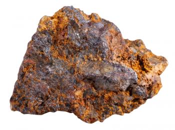 macro shooting of specimen natural rock - specimen of hematite (haematite, iron ore) mineral stone isolated on white background