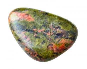 natural mineral gem stone - Unakite gemstone isolated on white background close up