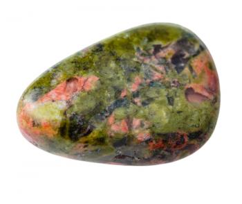 natural mineral gem stone - specimen of Unakite gemstone isolated on white background close up
