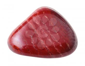 natural mineral gem stone - pebble of red Jasper gemstone isolated on white background close up