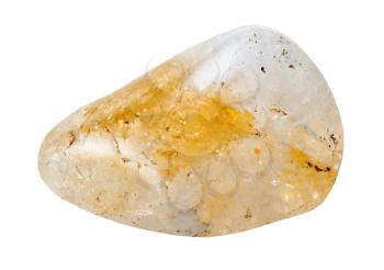 macro shooting of natural mineral stone - yellow citrine quartz gemstone isolated on white background