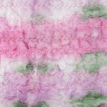 textile background - hand painted stitched pink and green silk batik