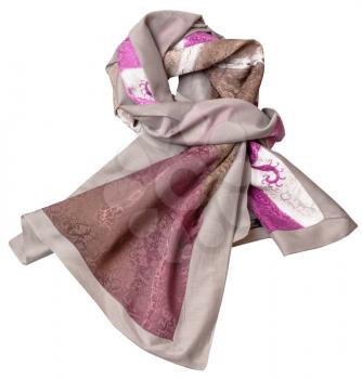 knotted handmade sewing silk scarf with pink batik pattern isolated on white background