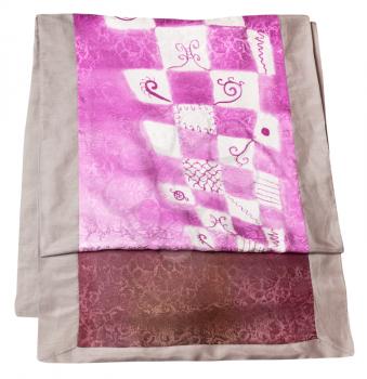 handmade sewing silk scarf with pink batik pattern isolated on white background