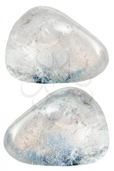natural mineral gem stone - two rhinestone (rock-crystal) gemstones isolated on white background close up