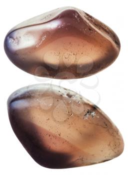 natural mineral gem stone - two Chalcedony gemstones isolated on white background close up