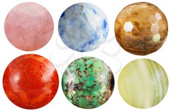 set of round beads natural mineral gem stones isolated on white background