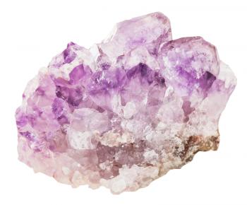 macro shooting of collection natural rock - crystals of amethyst mineral gemstone isolated on white background