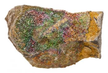 macro shooting of collection natural rock - rainbow pyrite mineral stone isolated on white background