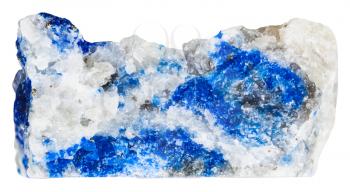 macro shooting of collection natural rock - azure lazurite mineral stone with pyrite crystals isolated on white background