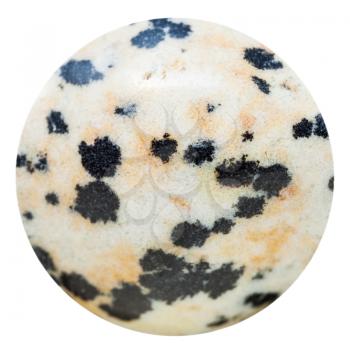 round bead from aplite (dalmatian jasper) natural mineral gem stone isolated on white background