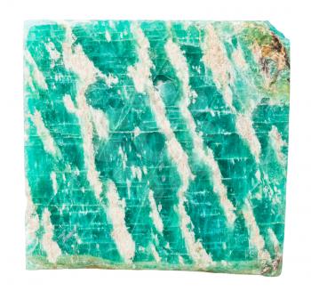 macro shooting of collection natural rock - specimen of amazonite mineral stone isolated on white background