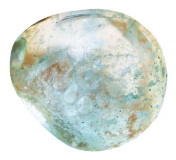 tubmled aquamarine (blue beryl) natural mineral gem stone isolated on white background