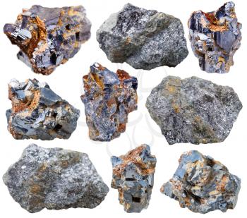 macro shooting of collection natural rock - various galena mineral gem stones isolated on white background