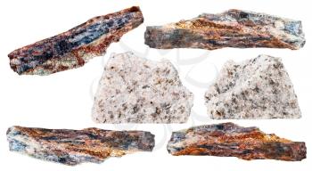 natural mineral gemstones - various Schist mineral rock stones isolated on white background