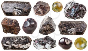 macro shooting of collection natural stones - various tourmaline gem stones isolated on white background