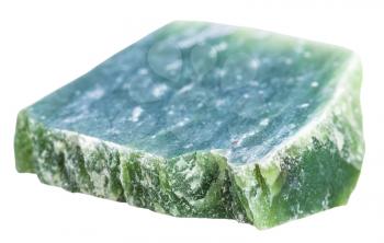 macro shooting of natural mineral stone - green nephrite gemstone isolated on white background