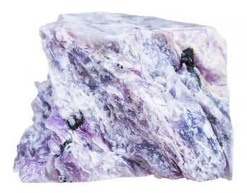 macro shooting of natural mineral stone - charoite crystalline rock isolated on white background