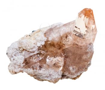 macro shooting of natural mineral stone - topaz crystal on rock isolated on white background