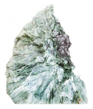 macro shooting of natural mineral stone - clinkstone ( clinochlore, Chlorite) crystalline gemstone isolated on white background
