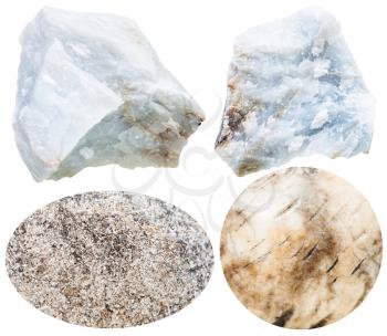 set of natural mineral stones - specimens of anhydrite cabochon gemstones and rocks isolated on white background