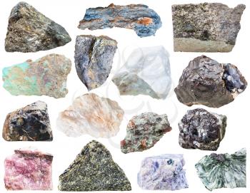 collection of natural mineral rock stones - turquoise, sphalerite, flint, epidote, vivianite, , clinochlore, rhodusite, arsenopyrite, charoite, diopside, eclogite, rhodonite, anhydrite, , belomorite
