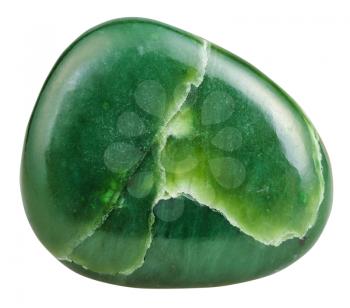 macro shooting of natural gemstone - polished green Nephrite (jade) mineral gem stone isolated on white background