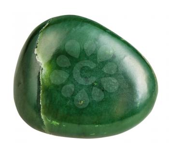 macro shooting of natural gemstone - tumbled green Nephrite (jade) mineral gem stone isolated on white background