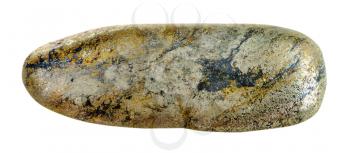 macro shooting of natural gemstone - pebble of Arsenopyrite mineral gem stone isolated on white background