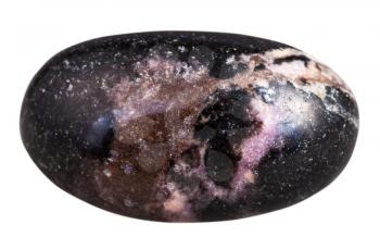 macro shooting of natural gemstone - polished rhodonite mineral gem stone isolated on white background