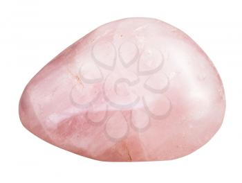 macro shooting of natural gemstone - tumbled rose quartz mineral gem stone isolated on white background