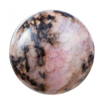 macro shooting - ball from rhodonite mineral gemstone isolated on white background