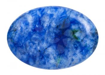 macro shooting - oval blue lapis lazuli (azure stone, lazurite) mineral gemstone isolated on white background